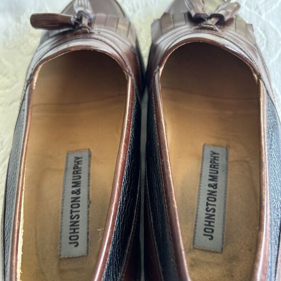 Johnston & Murphy Tassel Kiltie Loafer Shoes Men's 8.5M Black/Mahogany Italian - Picture 12 of 14